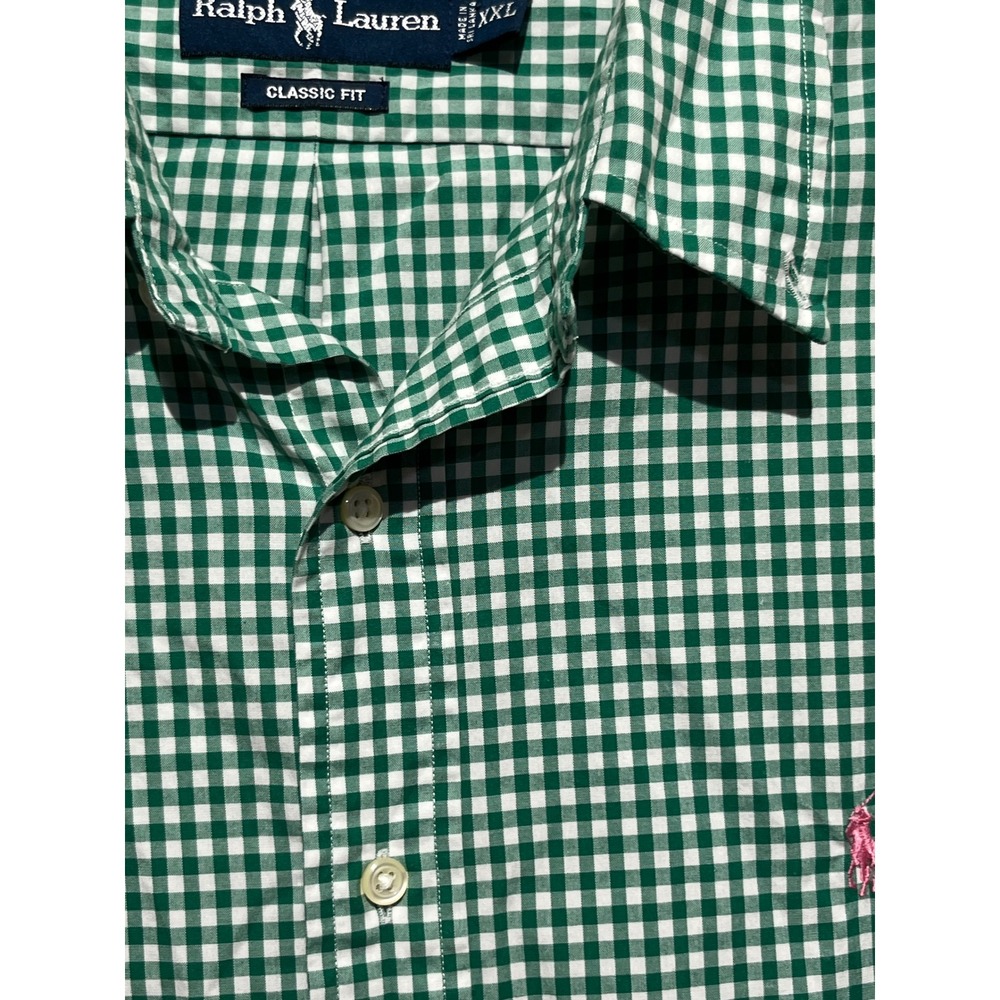 Ralph Lauren Mens XXL Classic Fit Green Gingham Short Sleeve Button Down Shirt - Picture 2 of 10